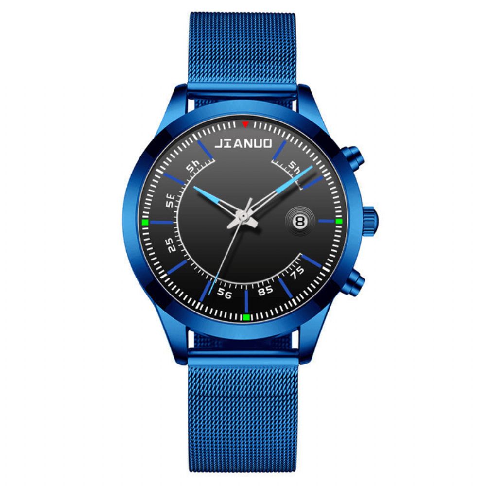 Jianuo Herenhorloge Legering Sport Zakelijk Waterdicht Lichtgevende Kalender Mesh Riem Quartz Horloge