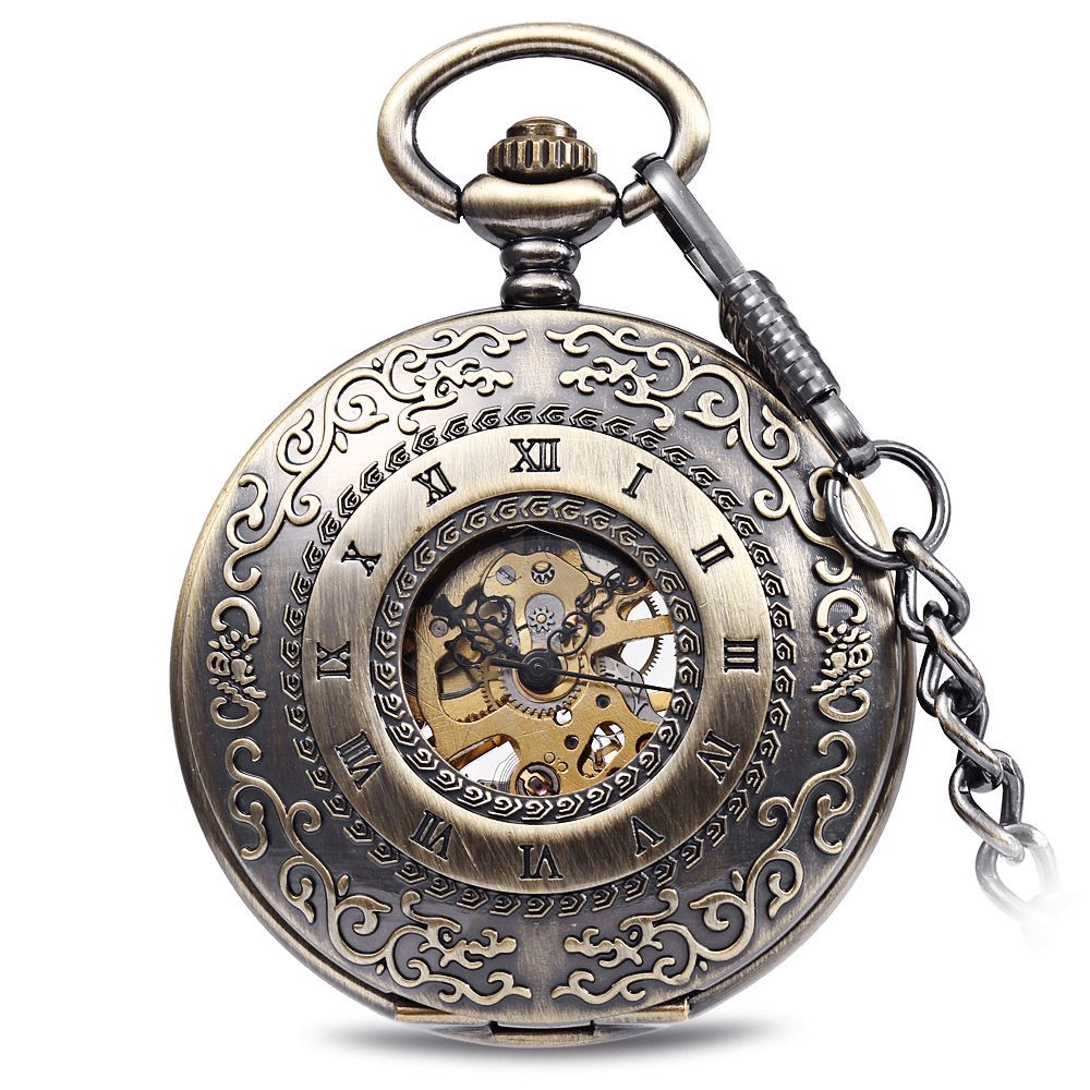 Jijia Jx009 Carved Flower Cover Hollow Cover Legering Brons Mechanisch Zakhorloge