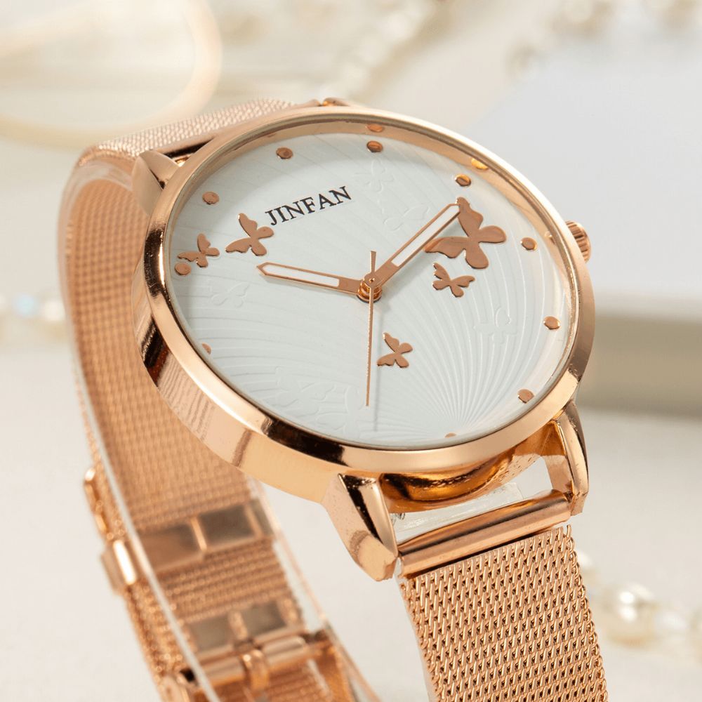 Jinfan Jl06 Casual Stijl Dames Polshorloge Volledig Stalen Quartz Horloges