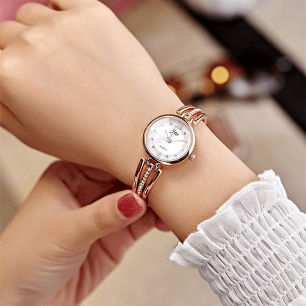 Jw 3512 Mode Ronde Wijzerplaat Steentjes Legering Dame Armband Vrouwen Jurk Quartz Horloge: