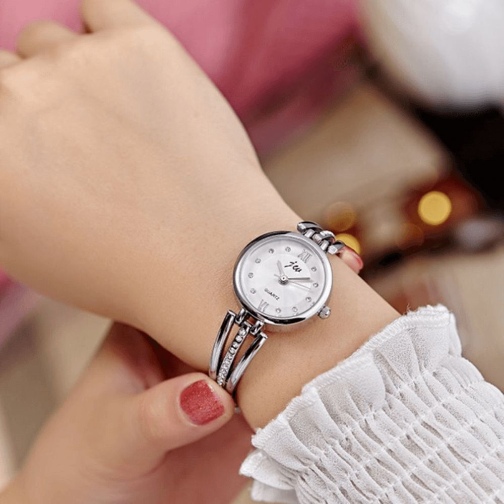 Jw 3512 Mode Ronde Wijzerplaat Steentjes Legering Dame Armband Vrouwen Jurk Quartz Horloge: