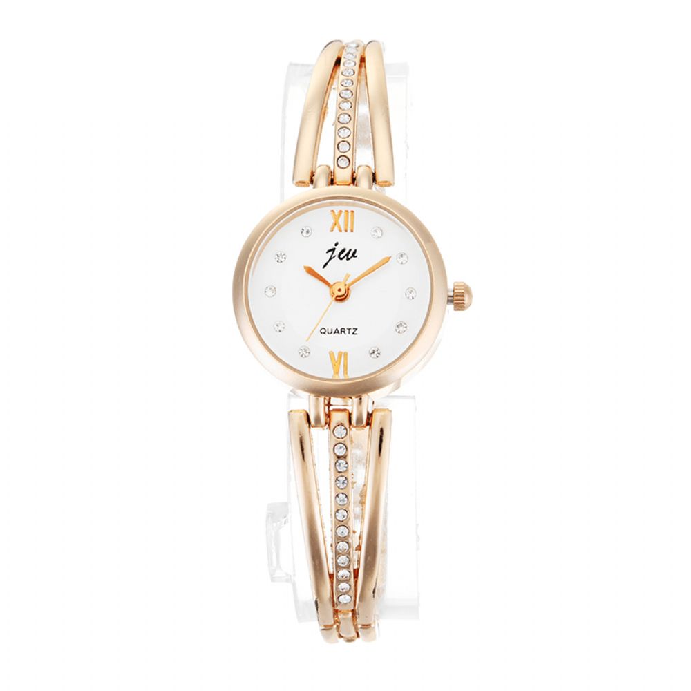 Jw 3512 Mode Ronde Wijzerplaat Steentjes Legering Dame Armband Vrouwen Jurk Quartz Horloge: