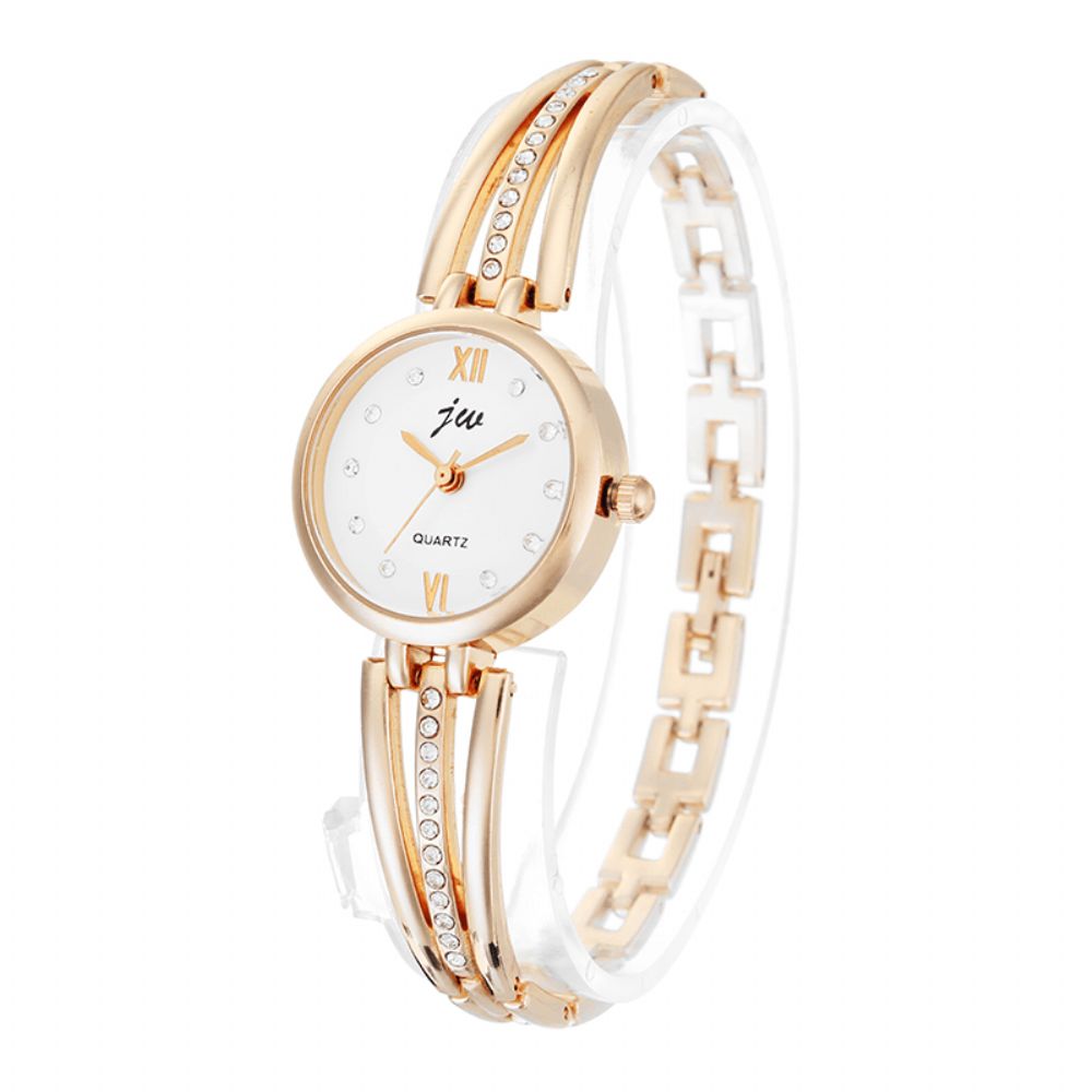 Jw 3512 Mode Ronde Wijzerplaat Steentjes Legering Dame Armband Vrouwen Jurk Quartz Horloge: