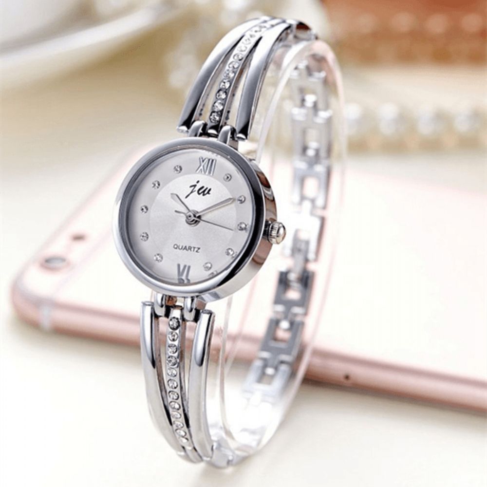 Jw 3512 Mode Ronde Wijzerplaat Steentjes Legering Dame Armband Vrouwen Jurk Quartz Horloge: