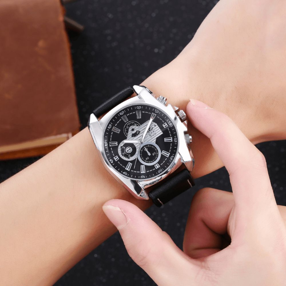 K0012 Leisure Sport Heren Horloges Legering Case Lederen Band Creatieve Driedimensionale Wijzerplaat Quartz Horloges