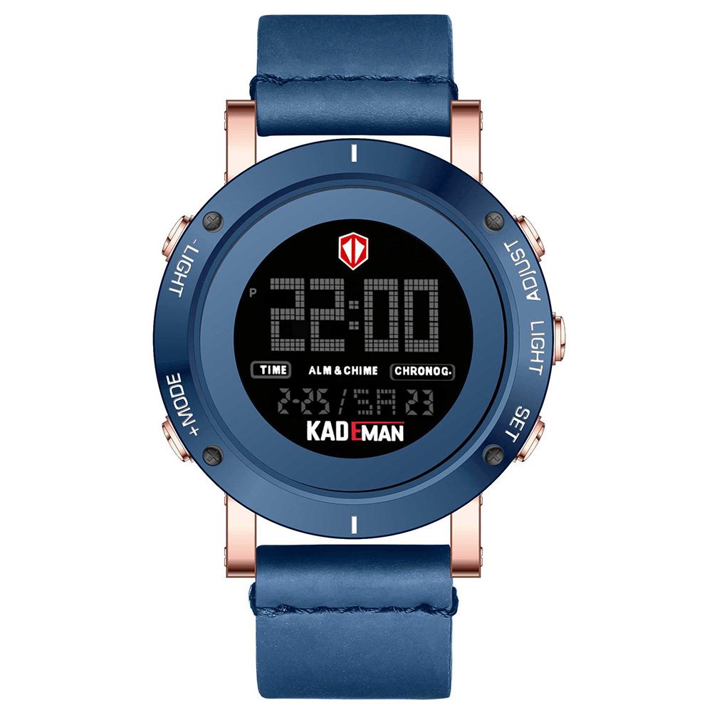 Kademan K010 Casual Herenhorloge Waterdicht Lichtgevende Weekdatumweergave Lcd Lederen Band Digitaal Horloge