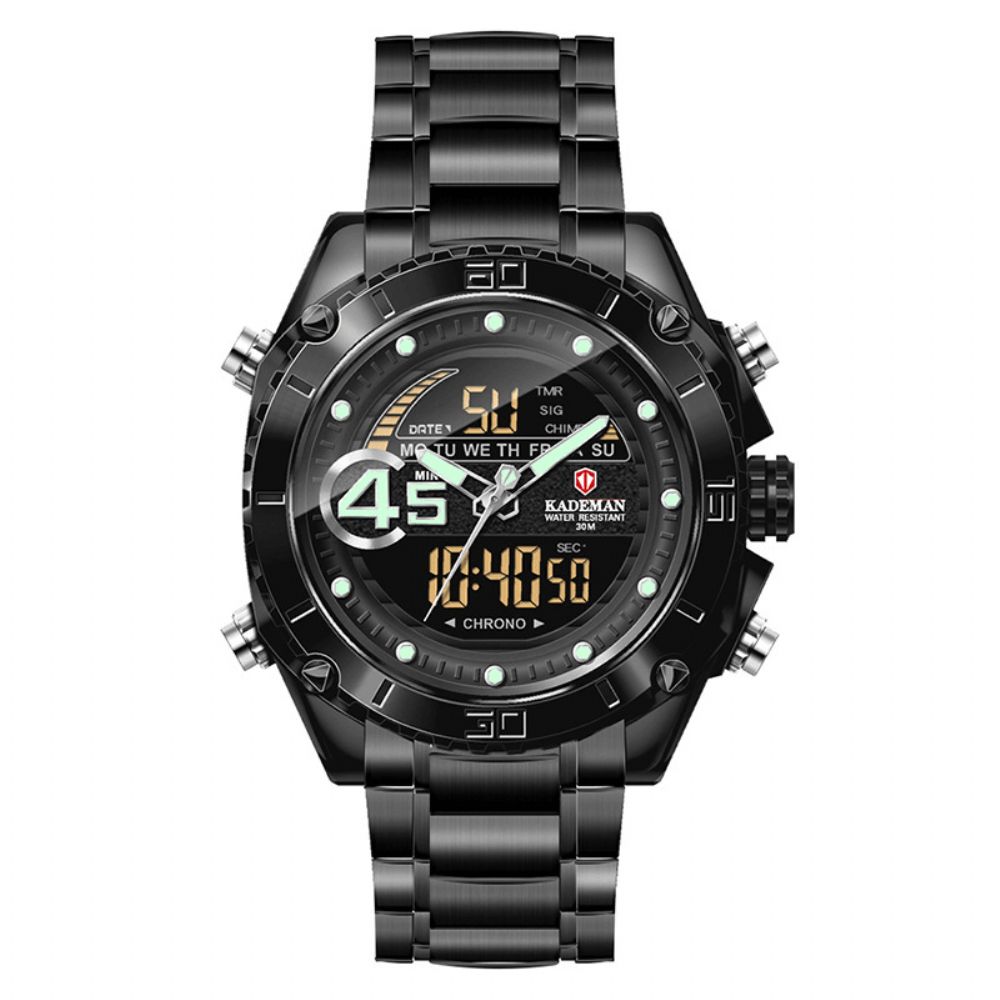 Kademan K9054 Sport Heren Digitaal Horloge Lichtgevende Datum Weekweergave Waterdicht Lcd Dual Display Horloge