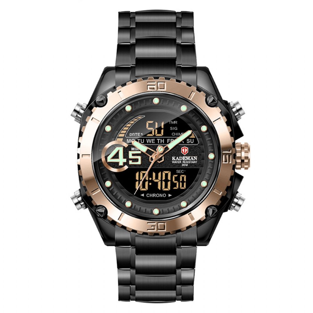 Kademan K9054 Sport Heren Digitaal Horloge Lichtgevende Datum Weekweergave Waterdicht Lcd Dual Display Horloge