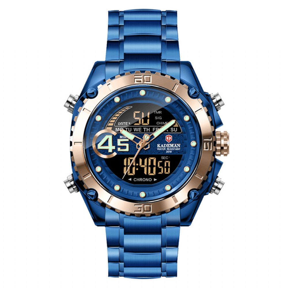 Kademan K9054 Sport Heren Digitaal Horloge Lichtgevende Datum Weekweergave Waterdicht Lcd Dual Display Horloge