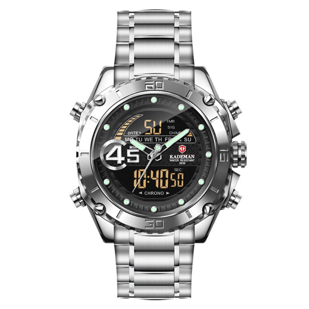 Kademan K9054 Sport Heren Digitaal Horloge Lichtgevende Datum Weekweergave Waterdicht Lcd Dual Display Horloge