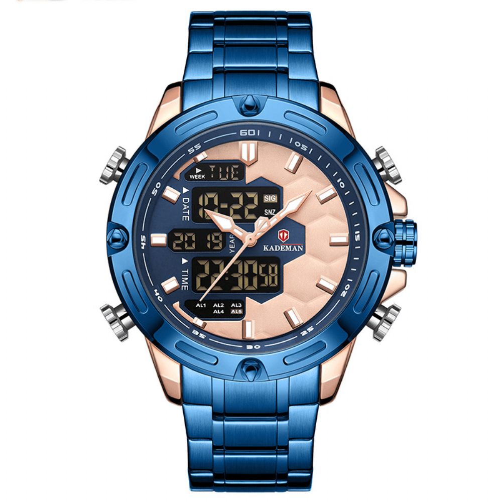 Kademan K9070 Casual Heren Digitaal Horloge Waterdicht Week Jaar Display Led Dual Display Horloge