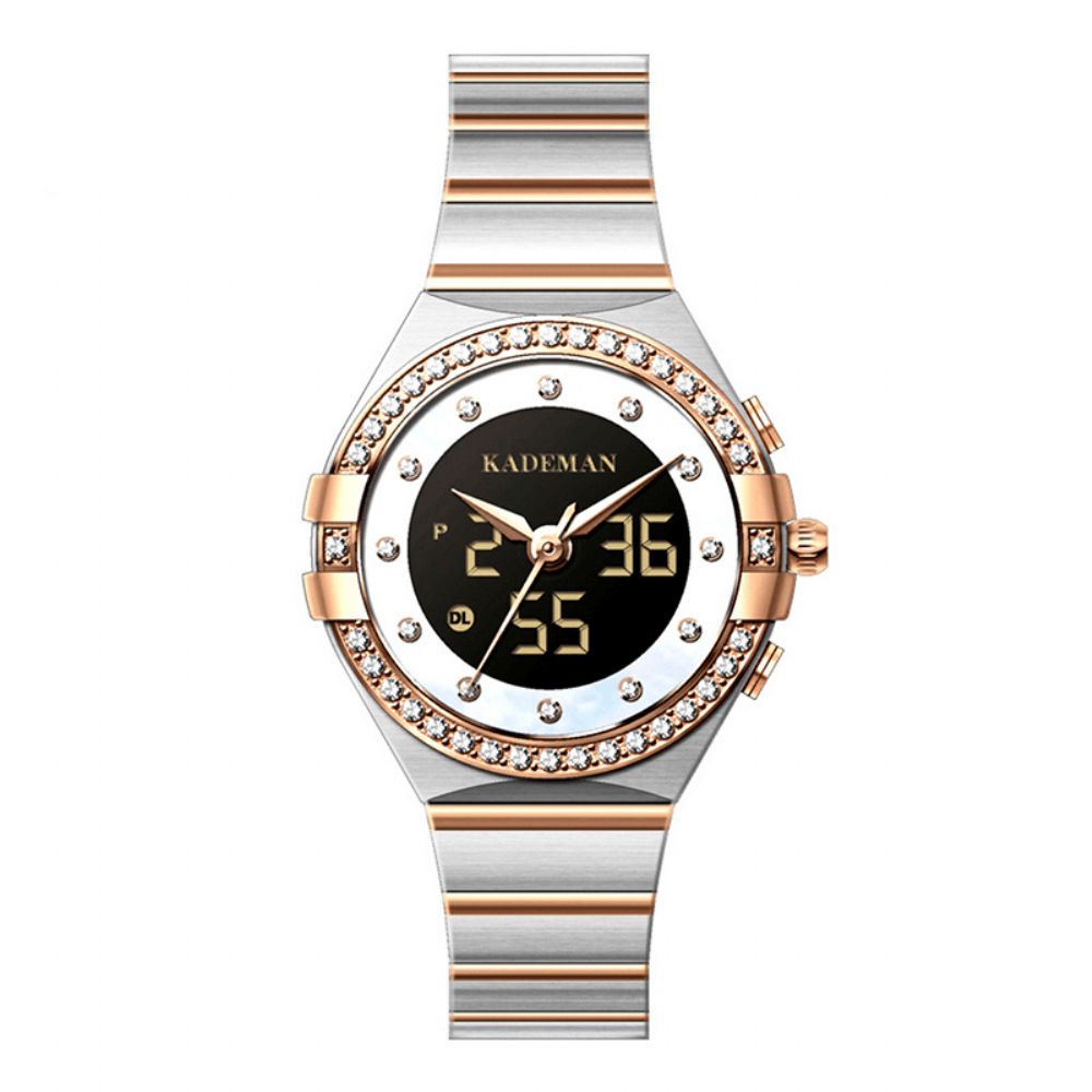 Kademan K9079L Crystal Elegant Design Dual Display Horloge Volledig Stalen Dames Quartz Horloge