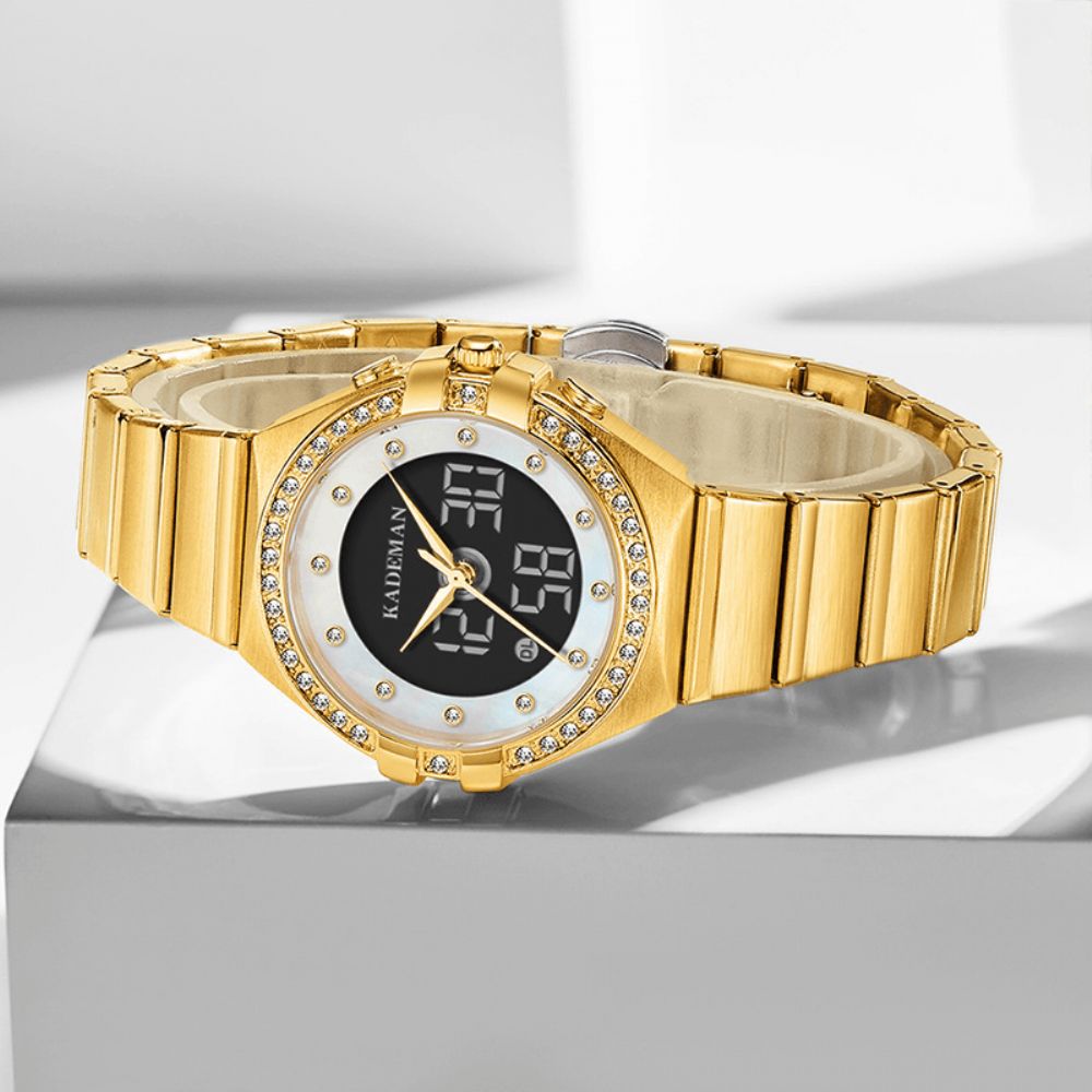 Kademan K9079L Crystal Elegant Design Dual Display Horloge Volledig Stalen Dames Quartz Horloge