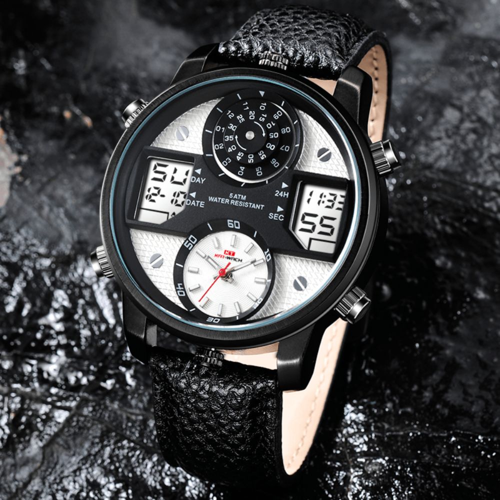 Kat-Watch 5Atm Waterdicht Dual Display Horloge Outdoor Sport 24-Uurs Display Quartz Horloge