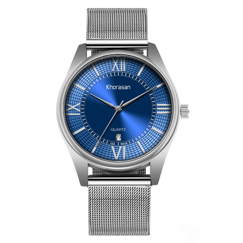 Khorasan Legering Heren Zakelijk Horloge Versierd Wijzer Kalender Quartz Horloge