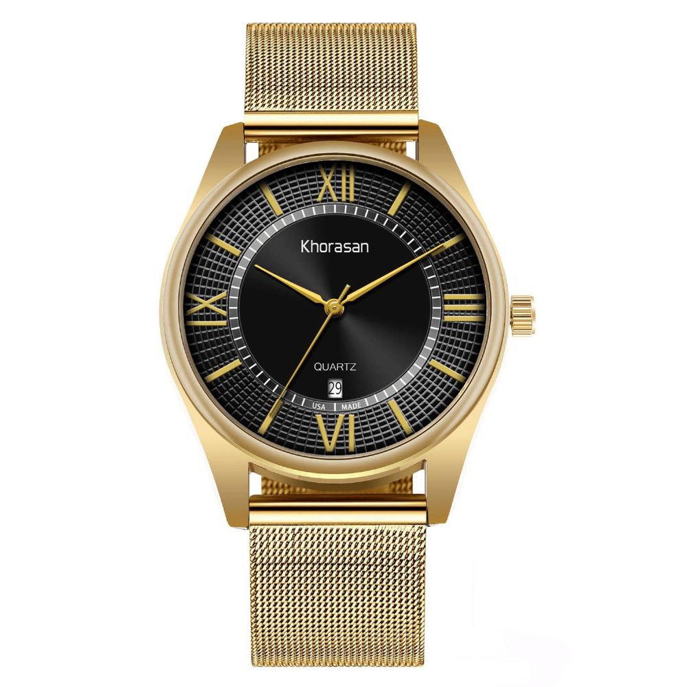 Khorasan Legering Heren Zakelijk Horloge Versierd Wijzer Kalender Quartz Horloge