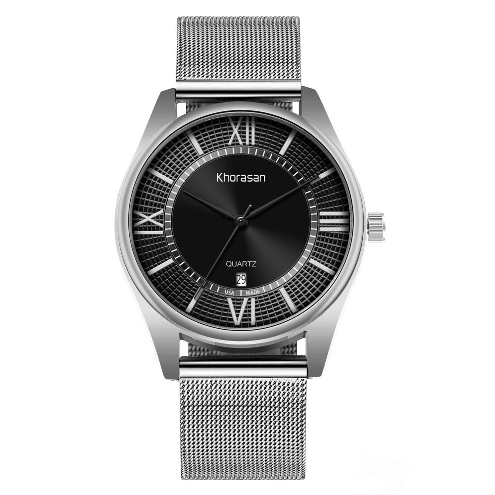 Khorasan Legering Heren Zakelijk Horloge Versierd Wijzer Kalender Quartz Horloge