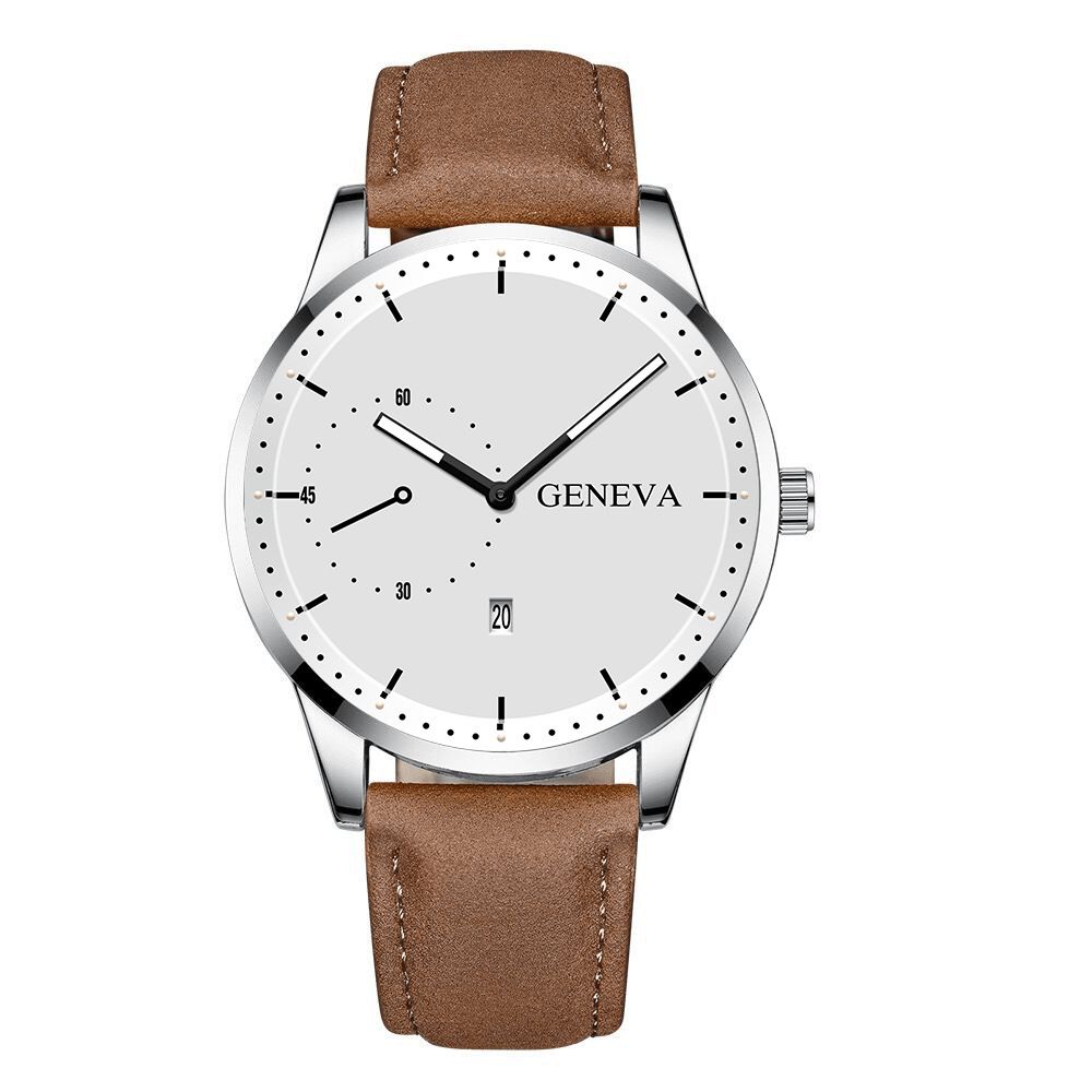 Khorasan Mode Casual Met Kalender Wijzerplaat Pu Lederen Band Heren Quartz Horloge Polsbandje