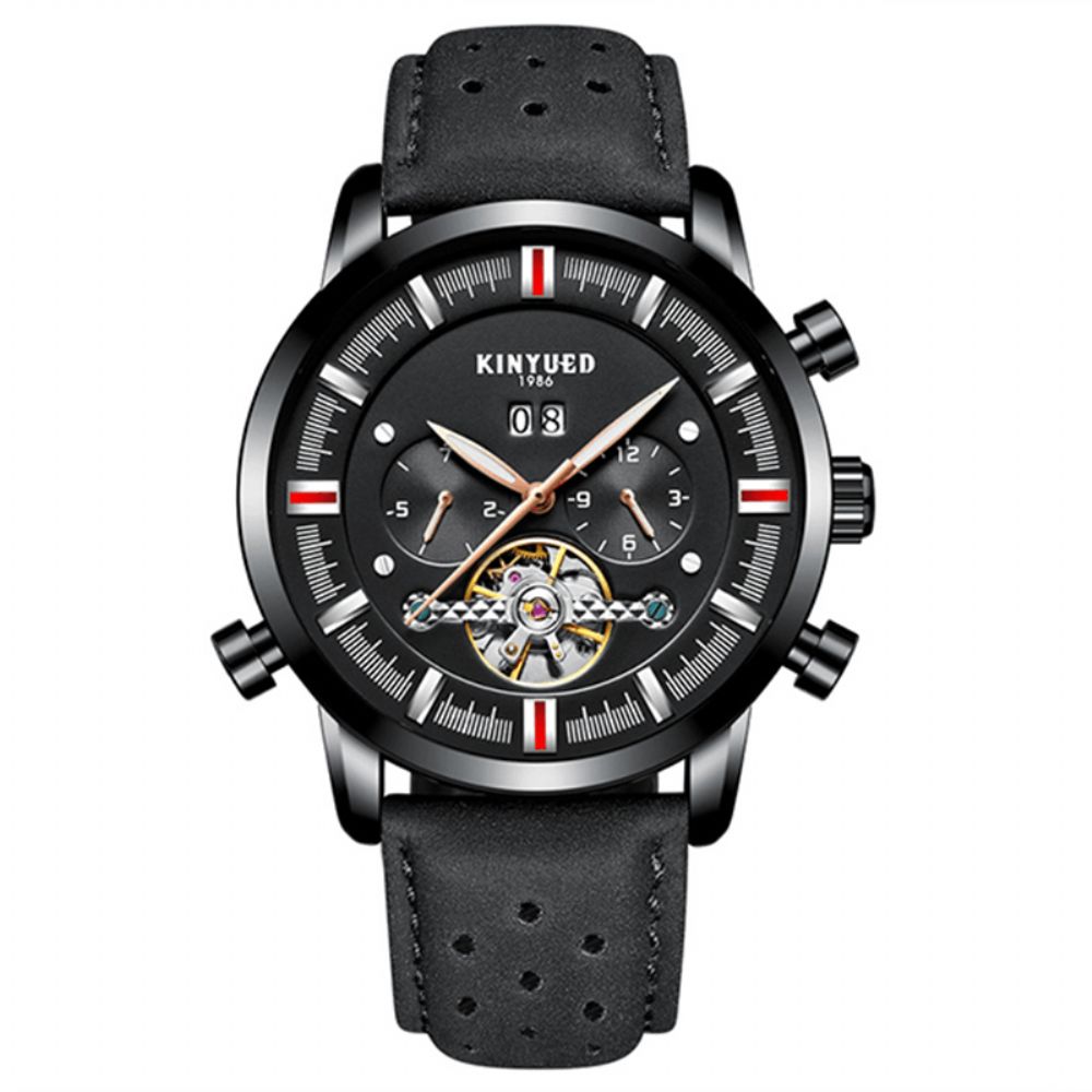 Kinyued Jyd-J019 Mode-Stijl Brathable Lederen Band Automatisch Heren Zakelijk Mechanisch Horloge