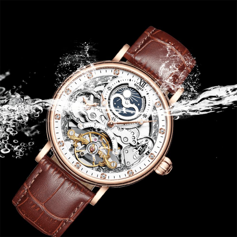 Kinyued Jyd-J055 Zakelijke Stijl Automatisch Mechanisch Horloge Lederen Band Heren Horloges