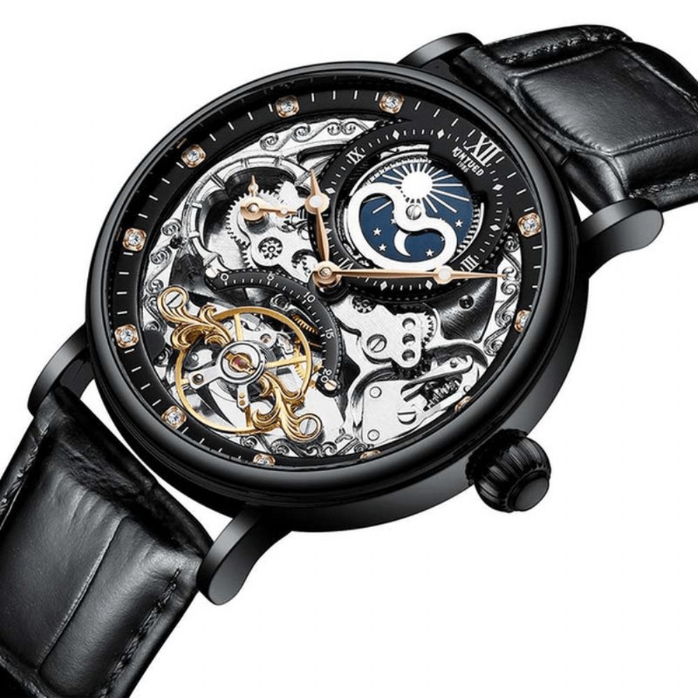 Kinyued Jyd-J055 Zakelijke Stijl Automatisch Mechanisch Horloge Lederen Band Heren Horloges