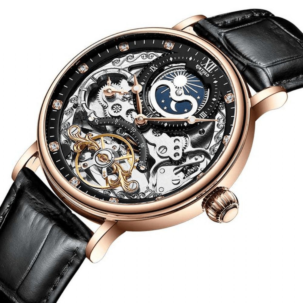 Kinyued Jyd-J055 Zakelijke Stijl Automatisch Mechanisch Horloge Lederen Band Heren Horloges