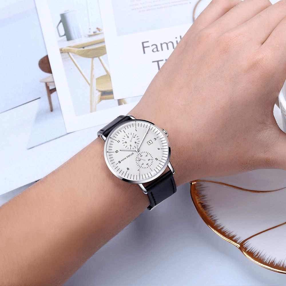 Lederen Band Heren Horloge Casual Stijl Lichtgevende Hand Quartz Horloges