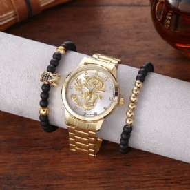 Legering Rvs Draak Patroon Heren Zakelijk Horloge Versierd Pointer Quartz Horloge Armband: