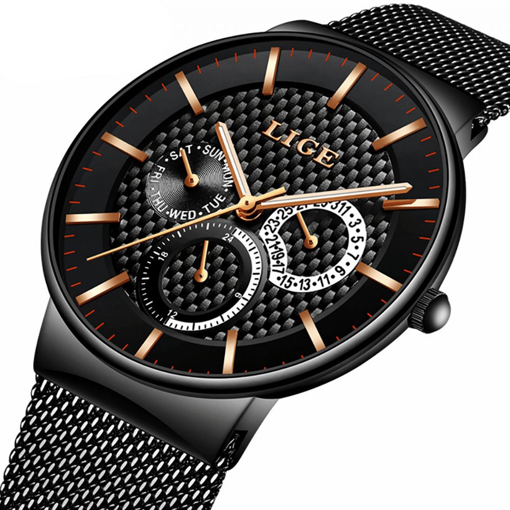 Lige 9836 Zakelijk Casual Herenhorloge Waterdicht Lichtgevende Datumweekweergave Quartzhorloge