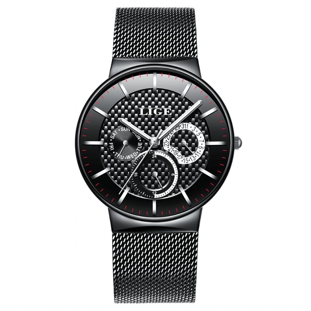 Lige 9836 Zakelijk Casual Herenhorloge Waterdicht Lichtgevende Datumweekweergave Quartzhorloge