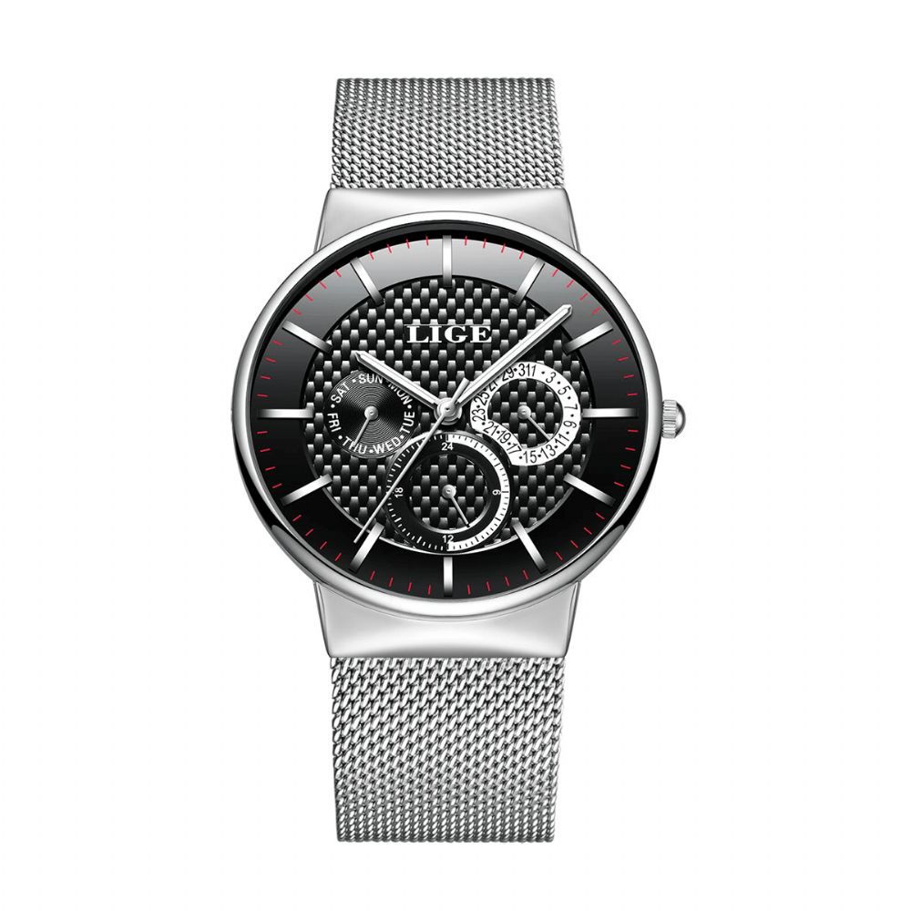 Lige 9836 Zakelijk Casual Herenhorloge Waterdicht Lichtgevende Datumweekweergave Quartzhorloge