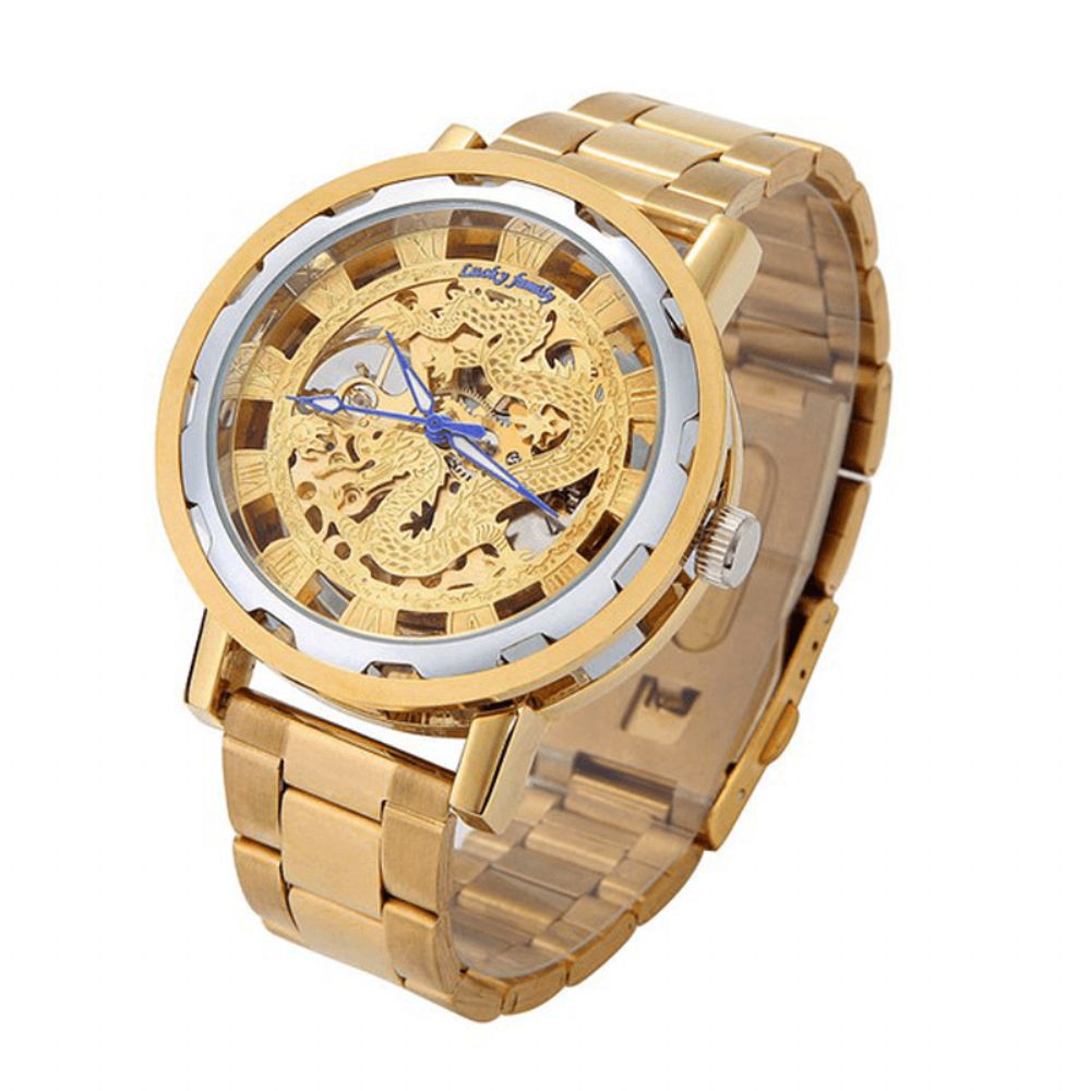 Luckyfamily Luxe Hollow Chinese Draak Automatisch Mechanisch Horloge Analoog Herenhorloge