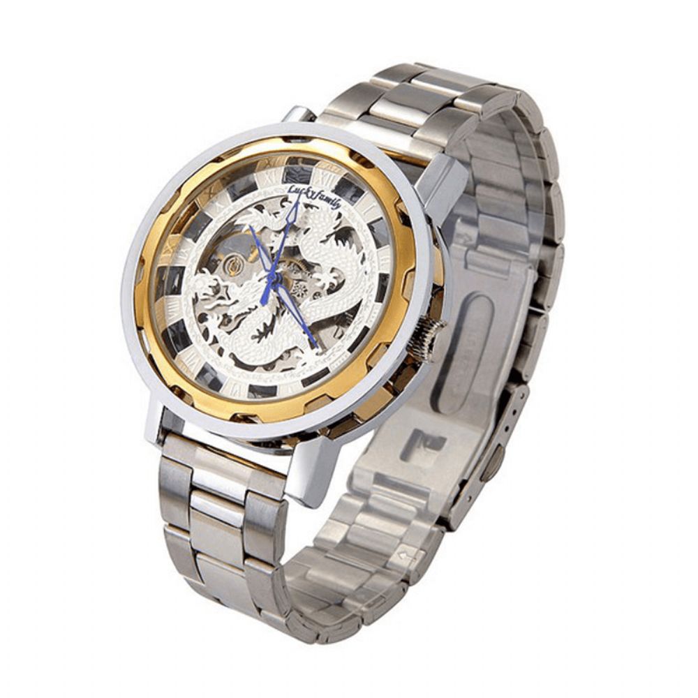 Luckyfamily Luxe Hollow Chinese Draak Automatisch Mechanisch Horloge Analoog Herenhorloge