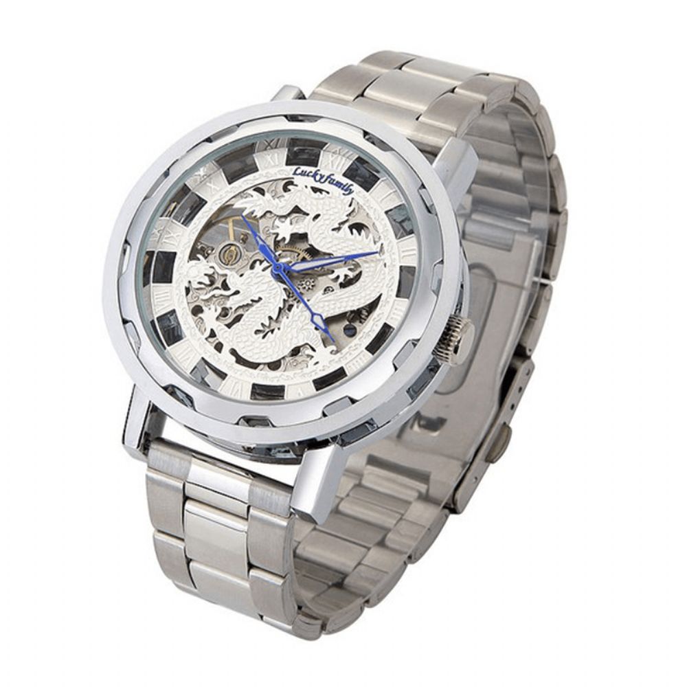 Luckyfamily Luxe Hollow Chinese Draak Automatisch Mechanisch Horloge Analoog Herenhorloge