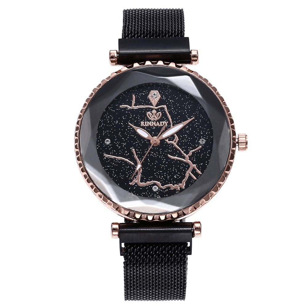 Luxe Eenvoudige Sterrenhemel Quartz Horloge Kristal Dame Jurk Mode Vrouwen Horloge: