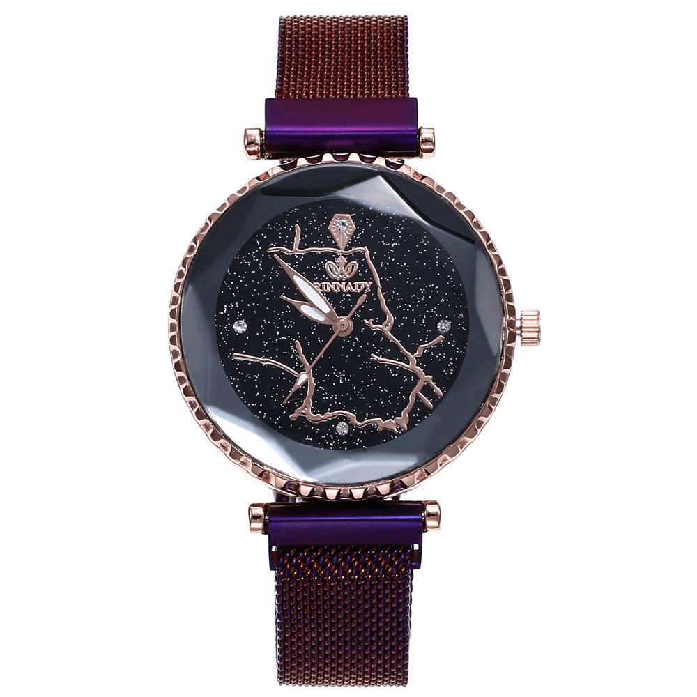 Luxe Eenvoudige Sterrenhemel Quartz Horloge Kristal Dame Jurk Mode Vrouwen Horloge: