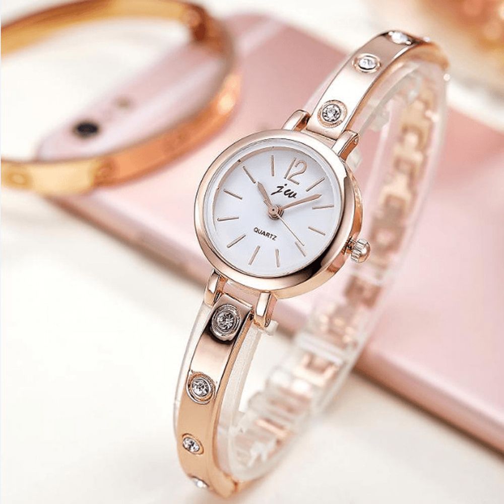 Luxe Mode Armband Stalen Strip Strass Dames Horloge Quartz Horloge