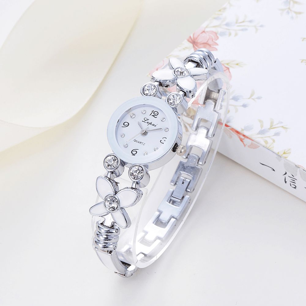 Lvpai Lp171 Bloem Jurk Dames Armband Horloge Kristal Diamant Kleine Wijzerplaat Quartz Horloge