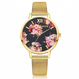 Lvpai Mesh Stalen Band Casual Stijl Dames Polshorloge Bloem Elegant Design Quartz Horloge