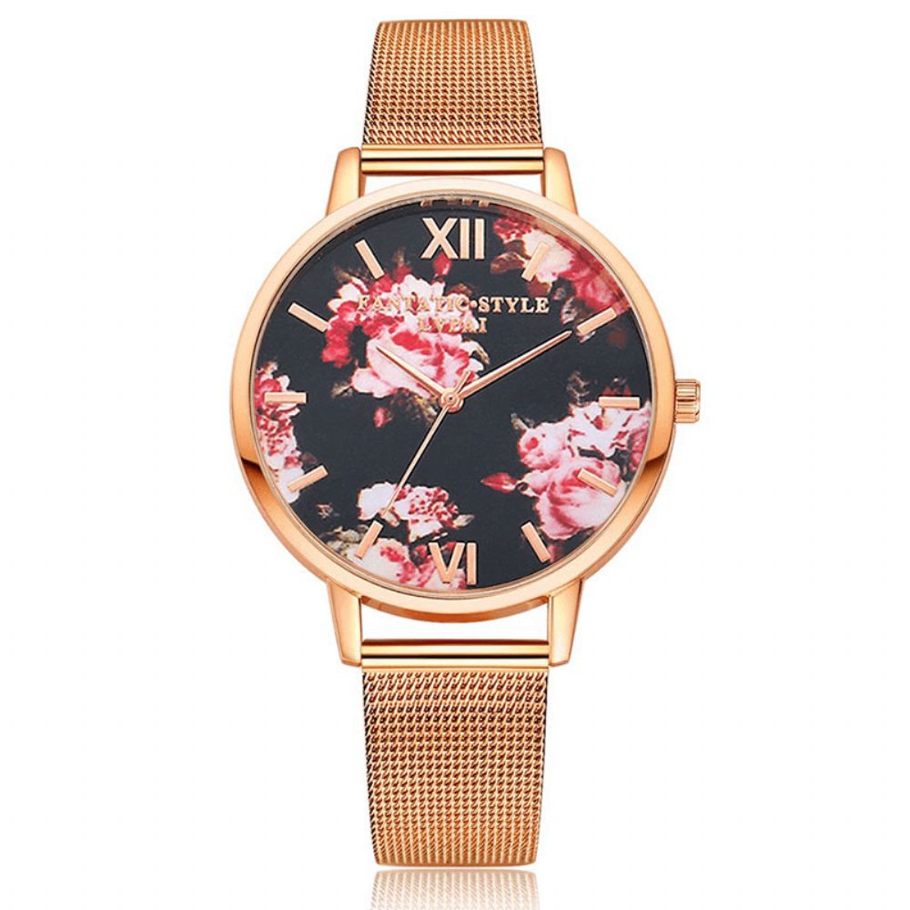 Lvpai Mesh Stalen Band Casual Stijl Dames Polshorloge Bloem Elegant Design Quartz Horloge