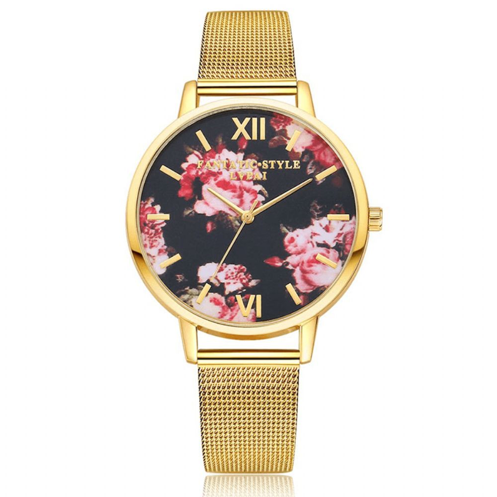 Lvpai Mesh Stalen Band Casual Stijl Dames Polshorloge Bloem Elegant Design Quartz Horloge