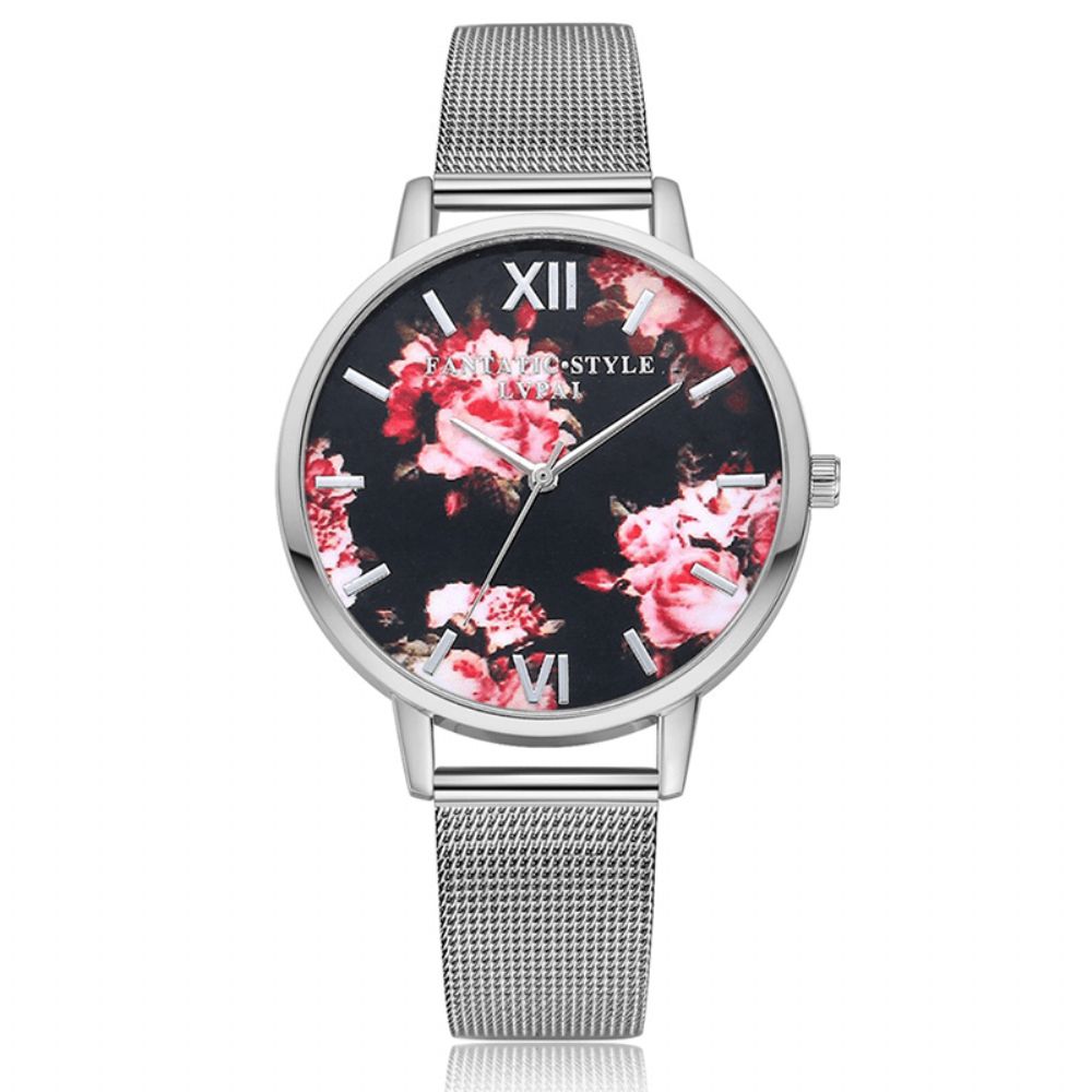 Lvpai Mesh Stalen Band Casual Stijl Dames Polshorloge Bloem Elegant Design Quartz Horloge