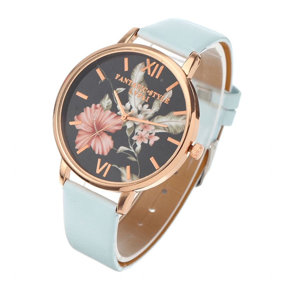 Lvpai Mode Bloempatroon Pu Lederen Band Damespolshorloge Dames Jurk Quartz Horloge