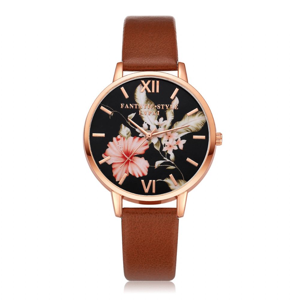 Lvpai Mode Bloempatroon Pu Lederen Band Damespolshorloge Dames Jurk Quartz Horloge