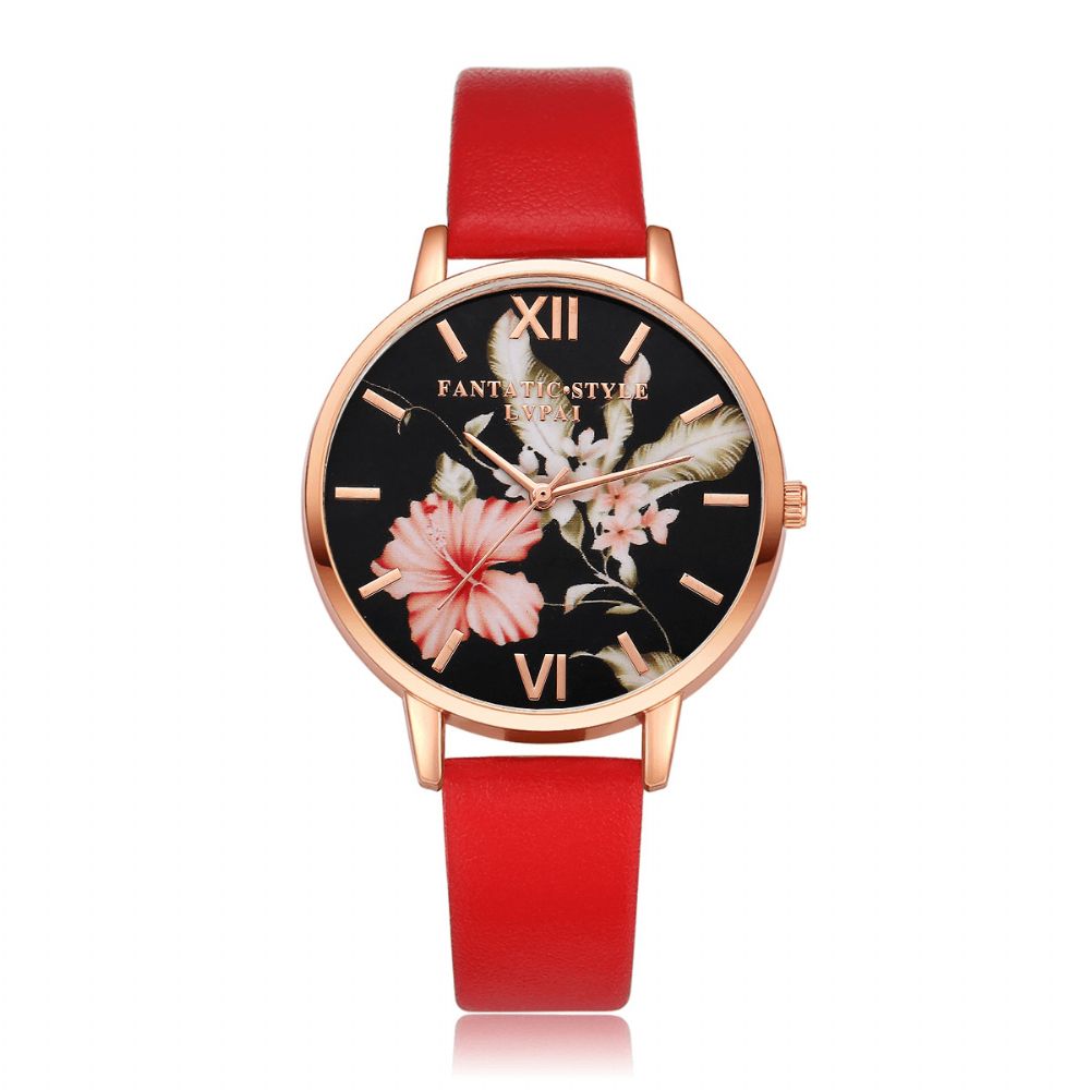 Lvpai Mode Bloempatroon Pu Lederen Band Damespolshorloge Dames Jurk Quartz Horloge