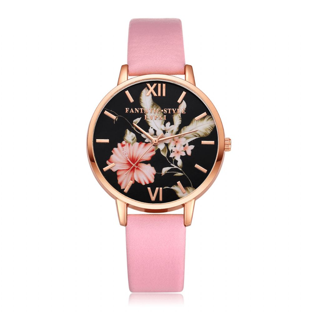 Lvpai Mode Bloempatroon Pu Lederen Band Damespolshorloge Dames Jurk Quartz Horloge