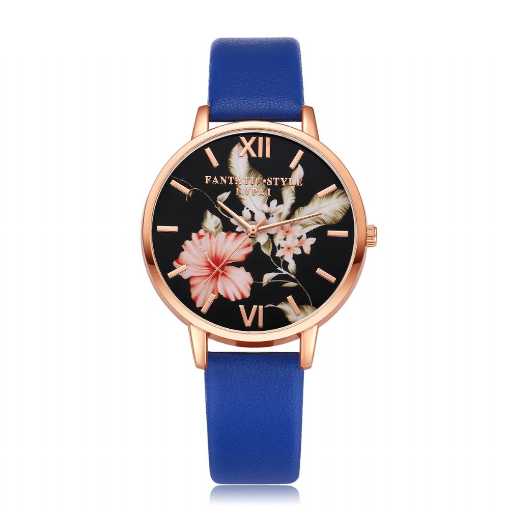 Lvpai Mode Bloempatroon Pu Lederen Band Damespolshorloge Dames Jurk Quartz Horloge