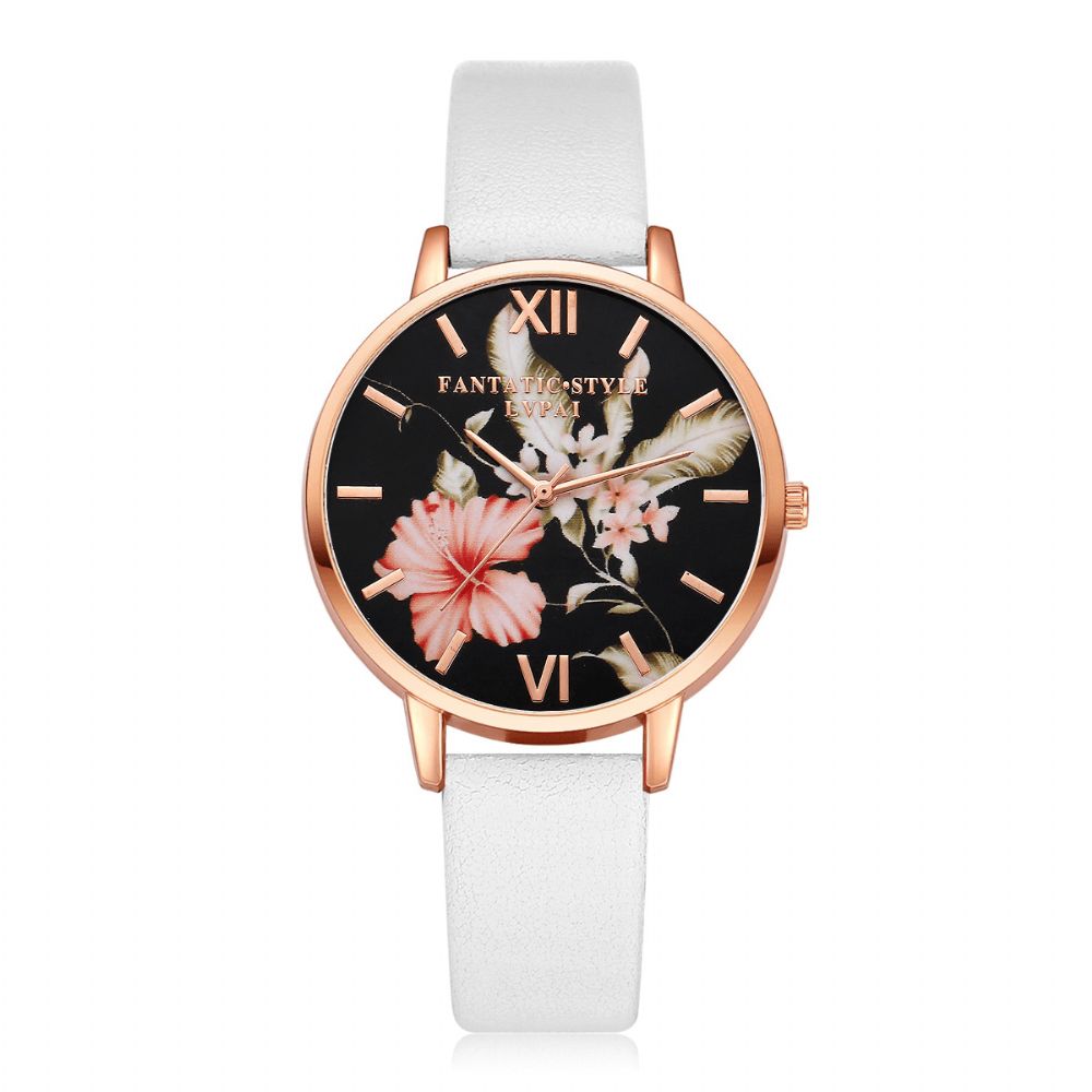 Lvpai Mode Bloempatroon Pu Lederen Band Damespolshorloge Dames Jurk Quartz Horloge