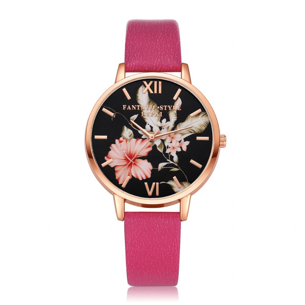 Lvpai Mode Bloempatroon Pu Lederen Band Damespolshorloge Dames Jurk Quartz Horloge