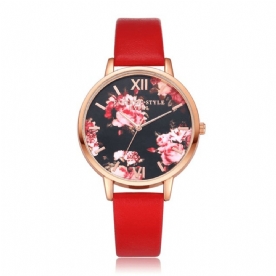 Lvpai P086 Flower Display Elegant Design Dames Polshorloge Pu Lederen Band Quartz Horloge